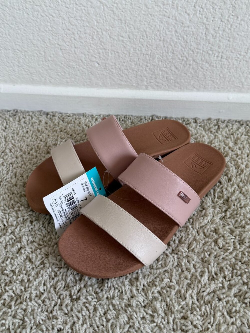NWT Reef Hali Slide Sandals Double Strap Pink Cream Women's Size 7